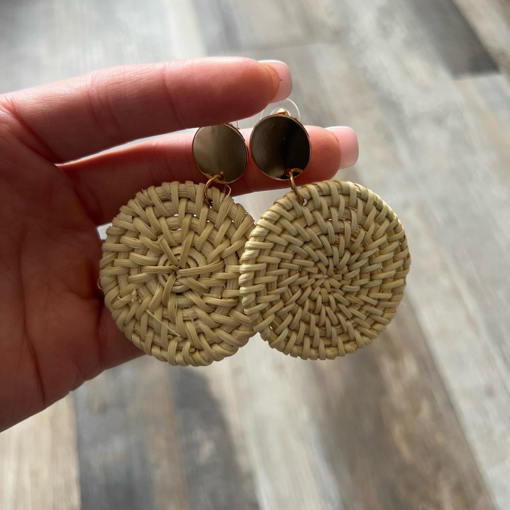 Boho Rattan Earrings - Picture 2 of 3